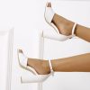 Pumps | Women’s Ankle Strap Sandals Bridesmaid Shoes Wedding Party Prom Evening Elegant PU Leather Block Heel Open Toe Buckle Shoes White – Womens