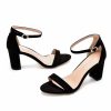 Pumps | Women’s Ankle Strap Sandals Daily Party Prom Evening Cocktail Elegant Sexy Suede Block Heel Open Toe Solid Color Buckle Shoes Black – Womens