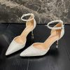 Pumps | Women’s Bridesmaid Shoes Ankle Strap Heels Wedding Work Party Prom Evening Elegant Simple Glitter High Heel Point Toe Solid Color Buckle Shoes White – Womens