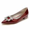 Pumps | Women’s Flats Wedding Work Party Elegant Office Patent Leather Low Heel Point Toe Closed Toe Crystal Slip On Shoes Beige – Womens