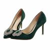 Pumps | Women’s Heels Party Elegant Suede Stiletto Heel High Heel Point Toe Crystal Rhinestone Slip On Shoes Green – Womens