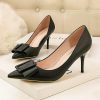 Pumps | Women’s Heels Work Office PU Leather High Heel Point Toe Solid Color Slip On Shoes Black – Womens