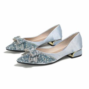 Pumps | Women’s Pumps Daily Party Casual Satin Low Heel Point Toe Bowknot Rhinestone Sequin Color Block Slip On Shoes Blue – Womens