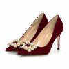 Pumps | Women’s Pumps Elegant Office Rhinestone Pearl High Heel Heels Suede Evening Work Party Shoes Burgundy – Womens