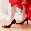 Pumps | Women’s Pumps Elegant Office Rhinestone Pearl High Heel Heels Suede Evening Work Party Shoes Burgundy – Womens