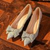 Pumps | Women’s Pumps Party Evening Elegant Glitter Chunky Heel Point Toe Bowknot Solid Color Slip On Shoes Champagne – Womens