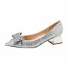 Pumps | Women’s Pumps Party Evening Elegant Glitter Chunky Heel Point Toe Bowknot Solid Color Slip On Shoes Champagne – Womens