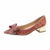 Pumps | Women’s Pumps Party Evening Elegant Glitter Chunky Heel Point Toe Bowknot Solid Color Slip On Shoes Champagne – Womens