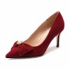 Pumps | Women’s Pumps Party Evening Elegant Suede High Heel Point Toe Bowknot Pearl Rhinestone Solid Color Slip On Shoes Burgundy – Womens