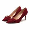 Pumps | Women’s Pumps Party Evening Elegant Suede High Heel Point Toe Bowknot Pearl Rhinestone Solid Color Slip On Shoes Burgundy – Womens