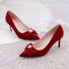 Pumps | Women’s Pumps Party Evening Elegant Suede High Heel Point Toe Bowknot Pearl Rhinestone Solid Color Slip On Shoes Burgundy – Womens