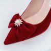 Pumps | Women’s Pumps Party Evening Elegant Suede High Heel Point Toe Bowknot Pearl Rhinestone Solid Color Slip On Shoes Burgundy – Womens