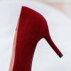 Pumps | Women’s Pumps Party Evening Elegant Suede High Heel Point Toe Bowknot Pearl Rhinestone Solid Color Slip On Shoes Burgundy – Womens