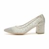 Pumps | Women’s Pumps Wedding Party Elegant PU Leather Chunky Heel Block Heel Point Toe Rhinestone Slip On Shoes Silver – Womens