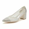 Pumps | Women’s Pumps Wedding Party Elegant PU Leather Chunky Heel Block Heel Point Toe Rhinestone Slip On Shoes Silver – Womens