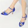 Pumps | Women’s Sandals Wedding Party Elegant Party Sexy Satin Kitten Heel Open Toe Buckle Rhinestone Shoes Dark Blue – Womens