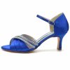 Pumps | Women’s Sandals Wedding Party Elegant Party Sexy Satin Kitten Heel Open Toe Buckle Rhinestone Shoes Dark Blue – Womens