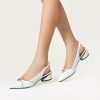 Pumps | Women’s Slingbacks Work Daily Casual Office PU Leather Low Heel Point Toe Pearl Slip On Shoes White – Womens