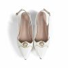 Pumps | Women’s Slingbacks Work Daily Casual Office PU Leather Low Heel Point Toe Pearl Slip On Shoes White – Womens