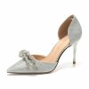 Pumps | Women’s Wedding Party Prom Evening Elegant Mesh High Heel Point Toe Rhinestone Solid Color Slip On Shoes Silver – Womens