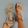 Sandals | Women’s Sandals Beach Daily Boho Casual Leatherette Gladiator Sandals Flat Heel Open Toe Solid Color Summer Slip On Shoes Apricot – Womens