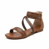 Sandals | Women’s Sandals Beach Daily Boho Casual PU Leather Gladiator Sandals Roman Sandals Flat Heel Open Toe Summer Zipper Shoes Brown – Womens