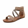 Sandals | Women’s Sandals Beach Daily Boho Casual PU Leather Gladiator Sandals Roman Sandals Flat Heel Open Toe Summer Zipper Shoes Brown – Womens