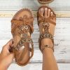 Sandals | Women’s Sandals Beach Daily Boho Casual PU Leather Sandals Flat Heel Open Toe Plastic Beads Summer Slip On Shoes Brown – Womens