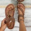 Sandals | Women’s Sandals Beach Daily Boho Casual PU Leather Sandals Flat Heel Open Toe Plastic Beads Summer Slip On Shoes Brown – Womens