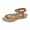 Sandals | Women’s Sandals Beach Daily Boho Casual PU Leather Sandals Flat Heel Open Toe Plastic Beads Summer Slip On Shoes Brown – Womens