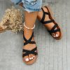 Sandals | Women’s Sandals Beach Daily Casual Cloth Gladiator Sandals Flat Heel Open Toe Summer Slip On Shoes Black – Womens