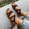 Sandals | Women’s Sandals Beach Daily Casual Cloth Gladiator Sandals Flat Heel Open Toe Summer Slip On Shoes Black – Womens