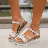 Sandals | Women’s Sandals Beach Daily Casual Leatherette Flatform Sandals Platform Sandals Wedge Heel Platform Open Toe Color Block Summer Buckle Shoes White – Womens