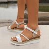 Sandals | Women’s Sandals Beach Daily Casual Leatherette Flatform Sandals Platform Sandals Wedge Heel Platform Open Toe Color Block Summer Buckle Shoes White – Womens