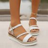 Sandals | Women’s Sandals Beach Daily Casual Leatherette Flatform Sandals Platform Sandals Wedge Heel Platform Open Toe Color Block Summer Buckle Shoes White – Womens