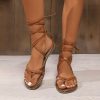 Sandals | Women’s Sandals Beach Daily Casual Leatherette Gladiator Sandals Lace Up Sandals Flat Heel Open Toe Solid Color Summer Lace-Up Shoes Brown – Womens