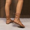 Sandals | Women’s Sandals Beach Daily Casual Leatherette Gladiator Sandals Lace Up Sandals Flat Heel Open Toe Solid Color Summer Lace-Up Shoes Brown – Womens