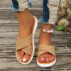 Sandals | Women’s Sandals Beach Daily Casual PU Leather Slippers Flat Heel Open Toe Rhinestone Summer Slip On Shoes Gold – Womens