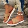 Sandals | Women’s Sandals Beach Daily Casual PU Leather Slippers Flat Heel Open Toe Rhinestone Summer Slip On Shoes Gold – Womens