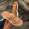 Sandals | Women’s Sandals Beach Daily Casual PU Leather Slippers Flat Heel Open Toe Rhinestone Summer Slip On Shoes Gold – Womens