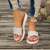 Sandals | Women’s Sandals Beach Daily Casual PU Leather Slippers Flat Heel Platform Open Toe Rhinestone Summer Slip On Shoes White – Womens