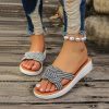 Sandals | Women’s Sandals Beach Daily Casual PU Leather Slippers Flat Heel Platform Open Toe Rhinestone Summer Slip On Shoes White – Womens