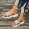 Sandals | Women’s Sandals Beach Daily Casual PU Leather Slippers Flat Heel Platform Open Toe Rhinestone Summer Slip On Shoes White – Womens