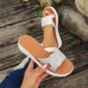 Sandals | Women’s Sandals Beach Daily Casual PU Leather Slippers Flat Heel Platform Open Toe Rhinestone Summer Slip On Shoes White – Womens