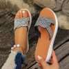 Sandals | Women’s Sandals Beach Daily Casual PU Leather Slippers Flat Heel Platform Open Toe Rhinestone Summer Slip On Shoes White – Womens