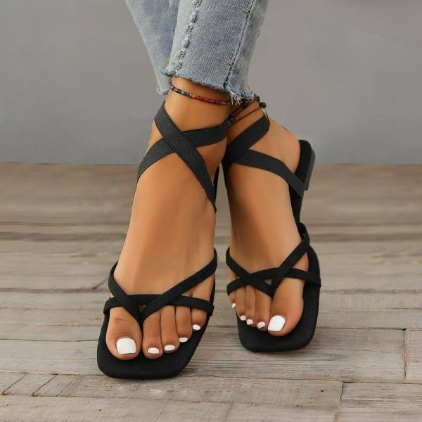 Sandals | Women’s Sandals Beach Daily Casual Suede Gladiator Sandals Flat Heel Open Toe Solid Color Solid Color Summer Slip On Shoes Black – Womens