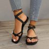 Sandals | Women’s Sandals Beach Daily Casual Suede Gladiator Sandals Flat Heel Open Toe Solid Color Solid Color Summer Slip On Shoes Black – Womens