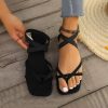 Sandals | Women’s Sandals Beach Daily Casual Suede Gladiator Sandals Flat Heel Open Toe Solid Color Solid Color Summer Slip On Shoes Black – Womens