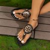 Sandals | Women’s Sandals Beach Daily Casual Vintage Leatherette Slippers Flat Heel Open Toe Rivet Summer Slip On Shoes Black – Womens