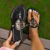 Sandals | Women’s Sandals Beach Daily Casual Vintage Leatherette Slippers Flat Heel Open Toe Rivet Summer Slip On Shoes Black – Womens